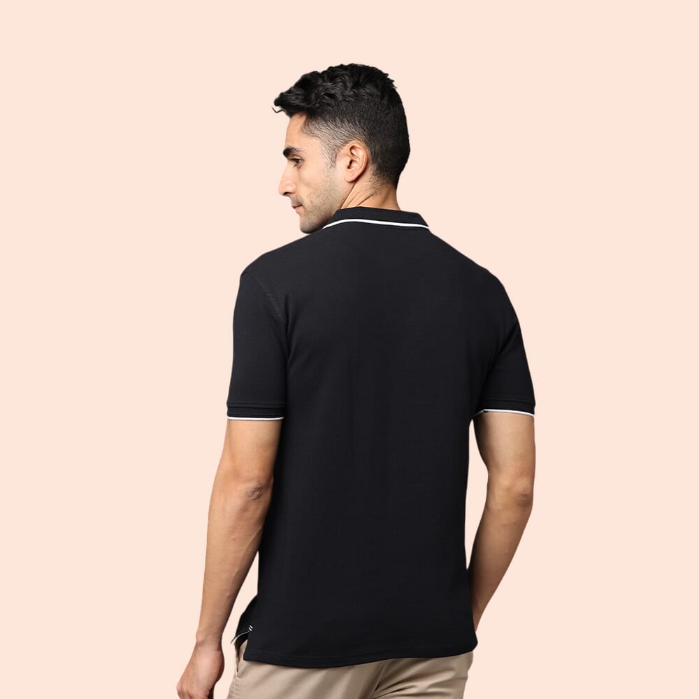 Greys&Blues Pima Collar T-Shirt- Black with White